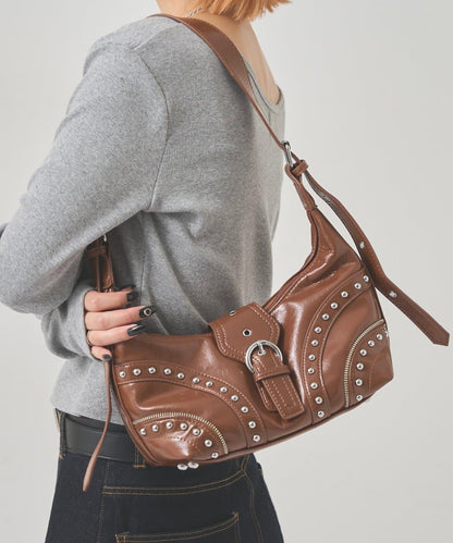 鉚釘裝飾腰帶單肩包