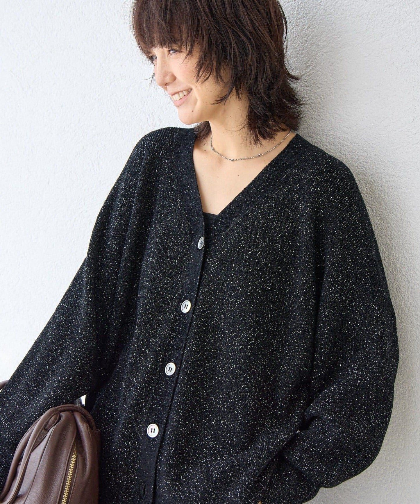 【優雅光澤】亮片毛線兩用開衫/預計11月下旬發貨