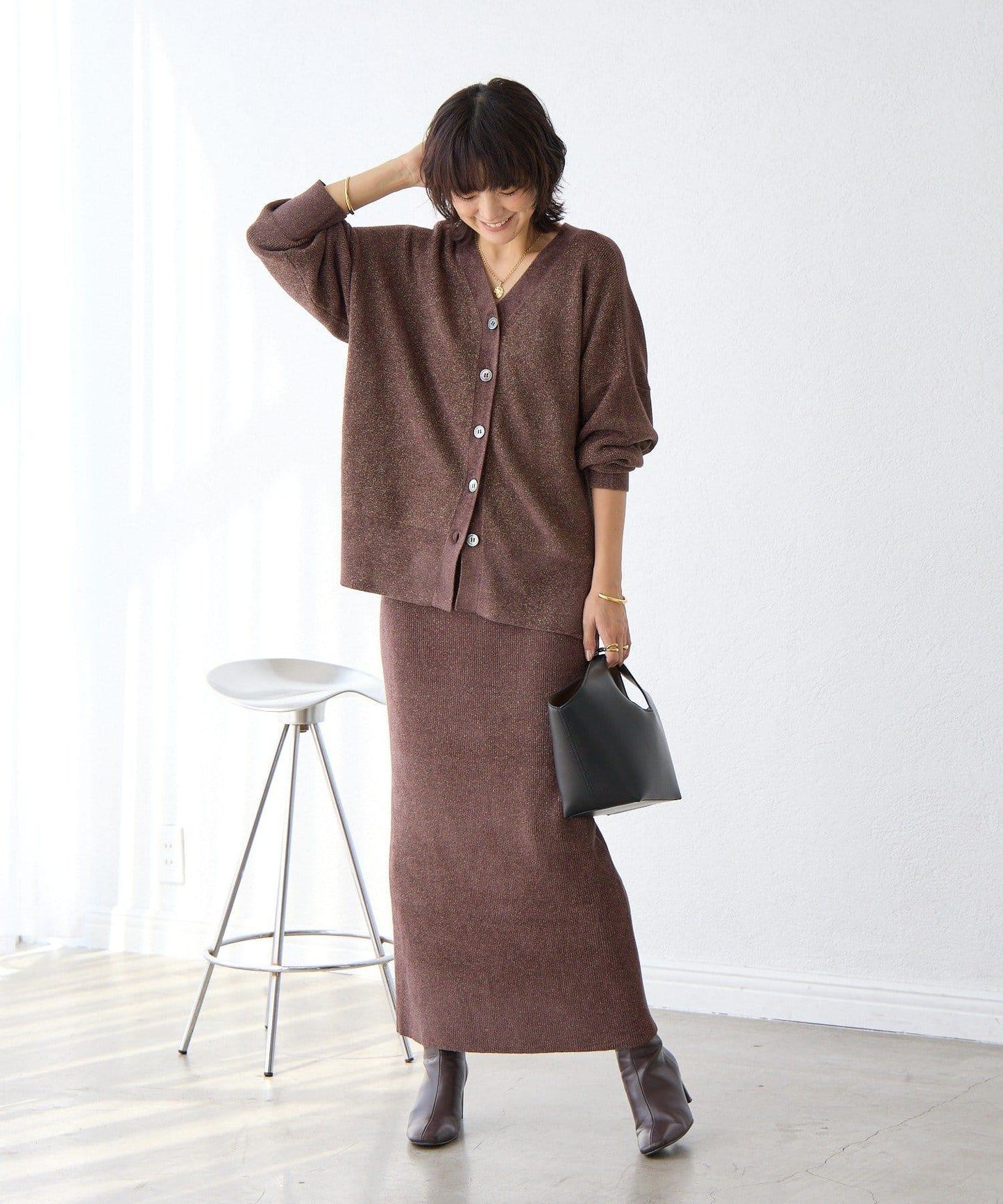 【優雅光澤】亮片毛線兩用開衫/預計11月下旬發貨