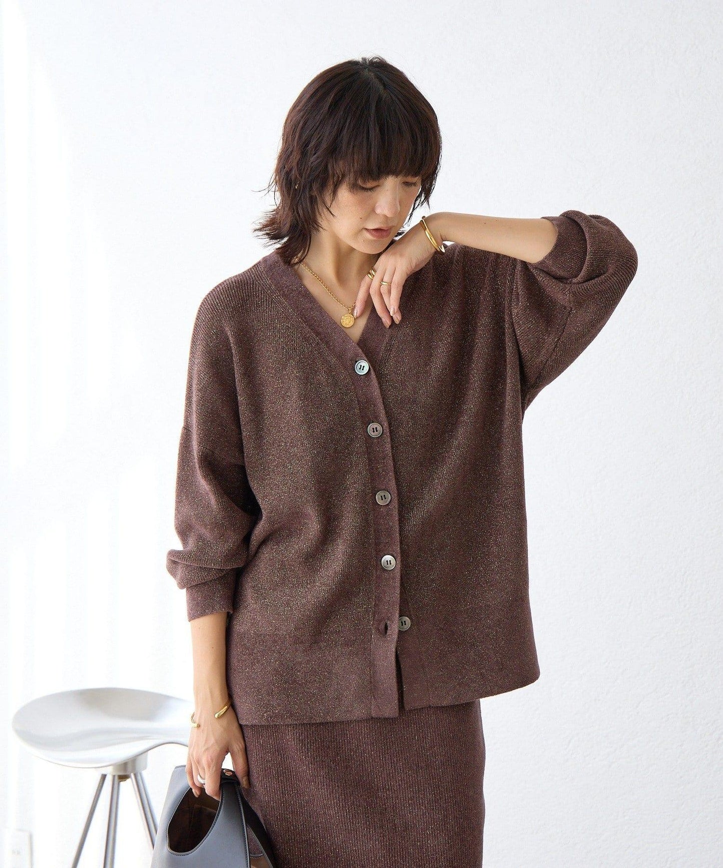 【優雅光澤】亮片毛線兩用開衫/預計11月下旬發貨