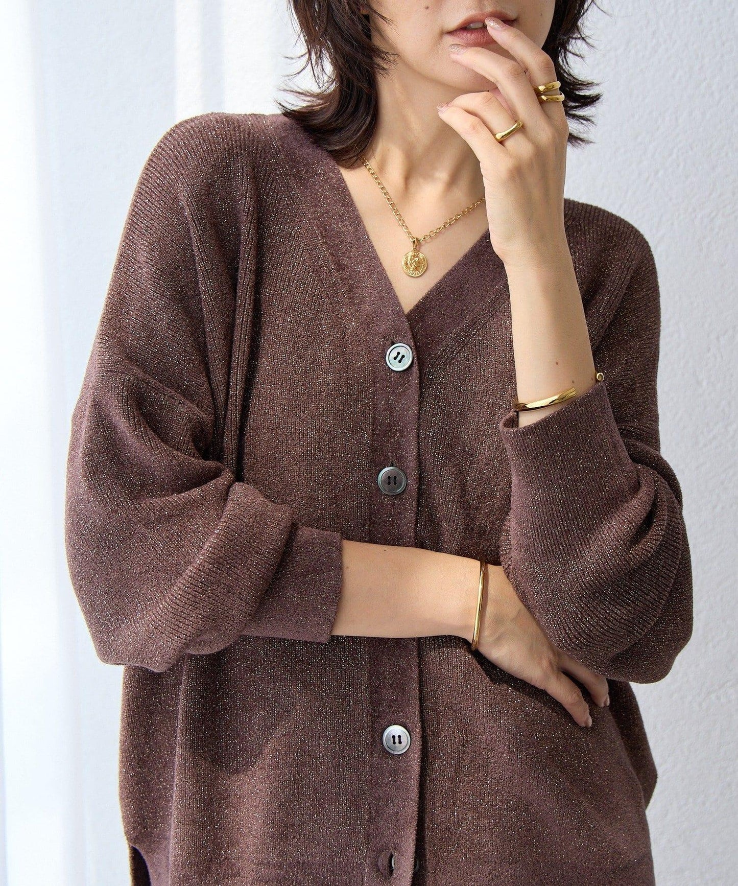 【優雅光澤】亮片毛線兩用開衫/預計11月下旬發貨