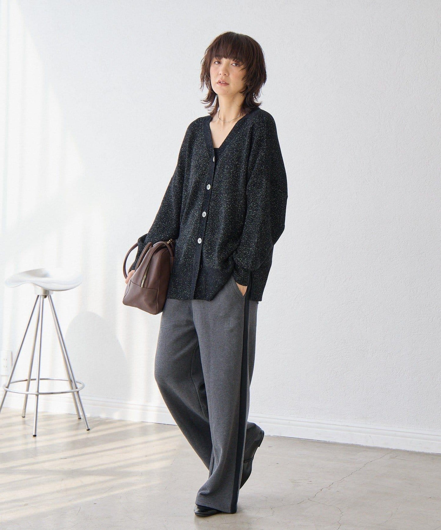 【優雅光澤】亮片毛線兩用開衫/預計11月下旬發貨