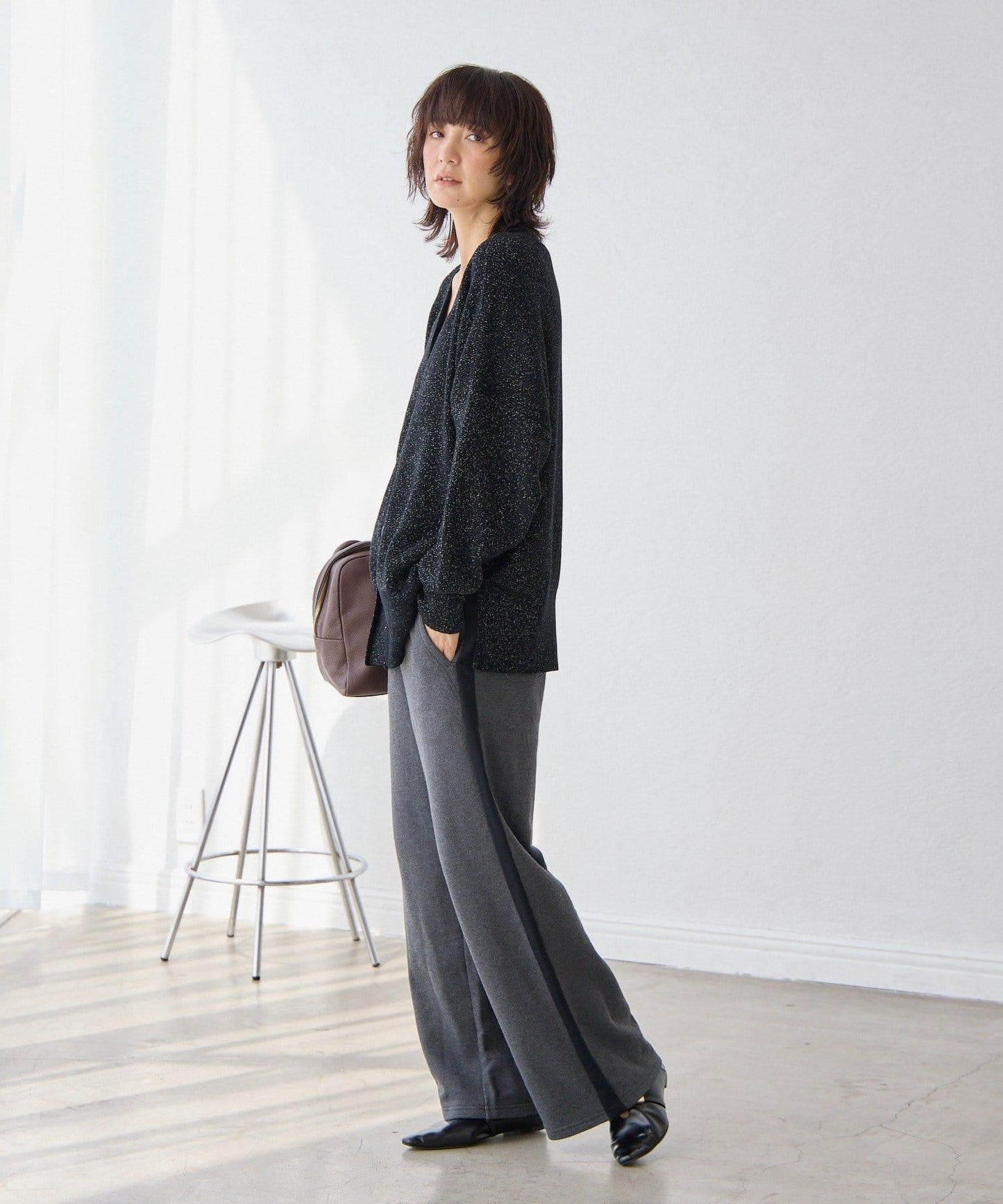 RIVE DROITE 側邊條紋針織褲