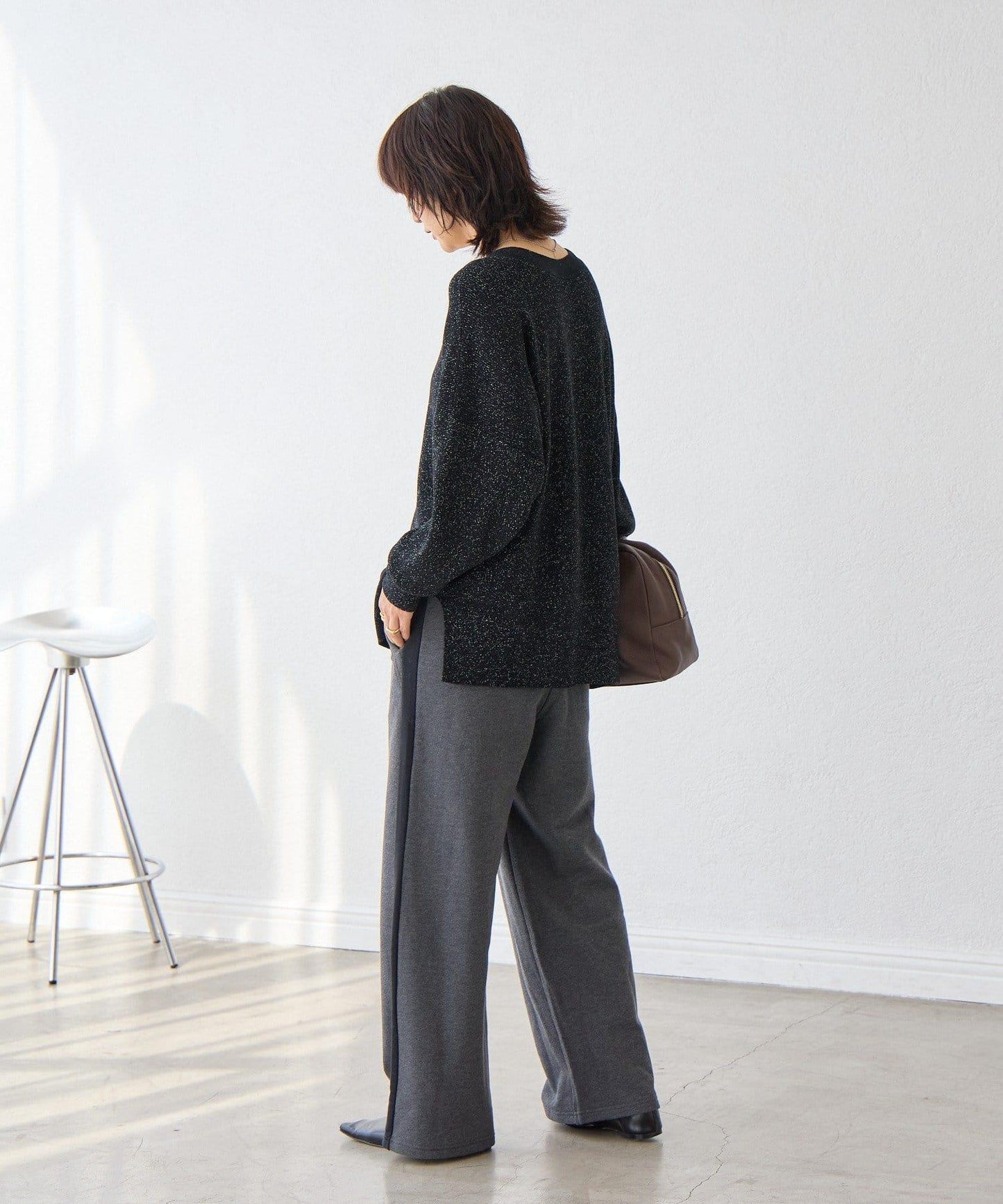 RIVE DROITE 側邊條紋針織褲