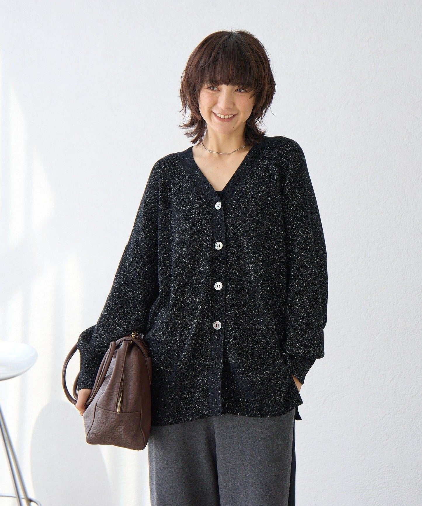 【優雅光澤】亮片毛線兩用開衫/預計11月下旬發貨