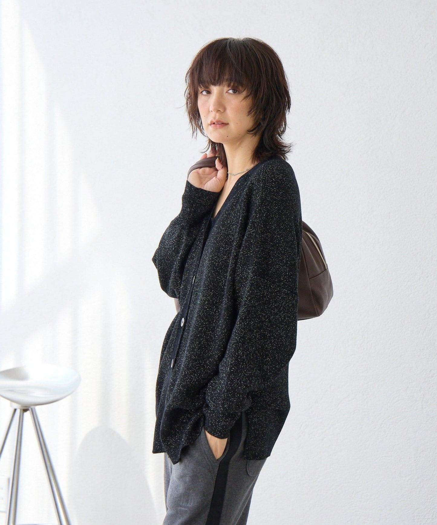 【優雅光澤】亮片毛線兩用開衫/預計11月下旬發貨