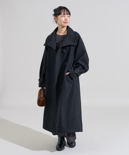 羊毛高領長款大衣