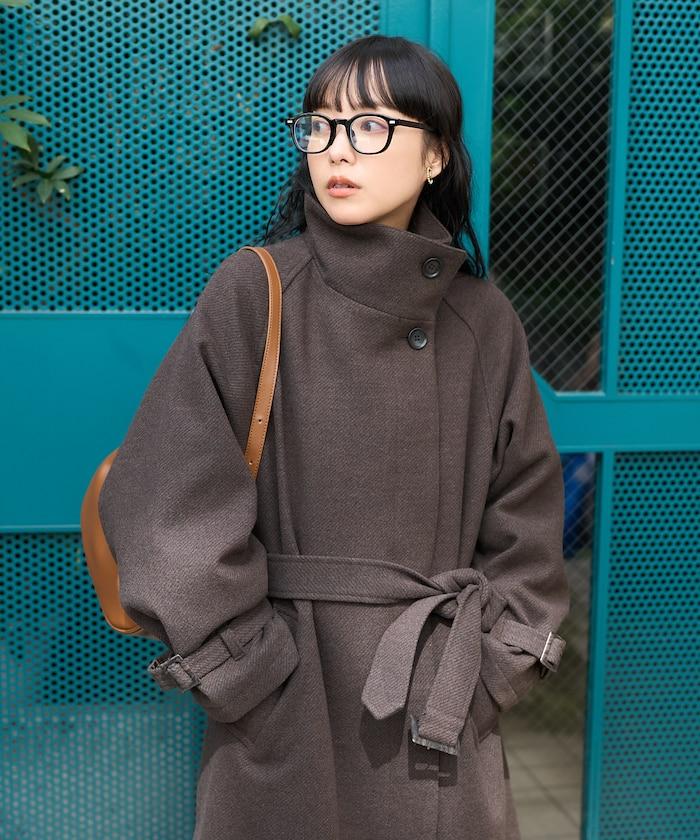 羊毛高領長款大衣