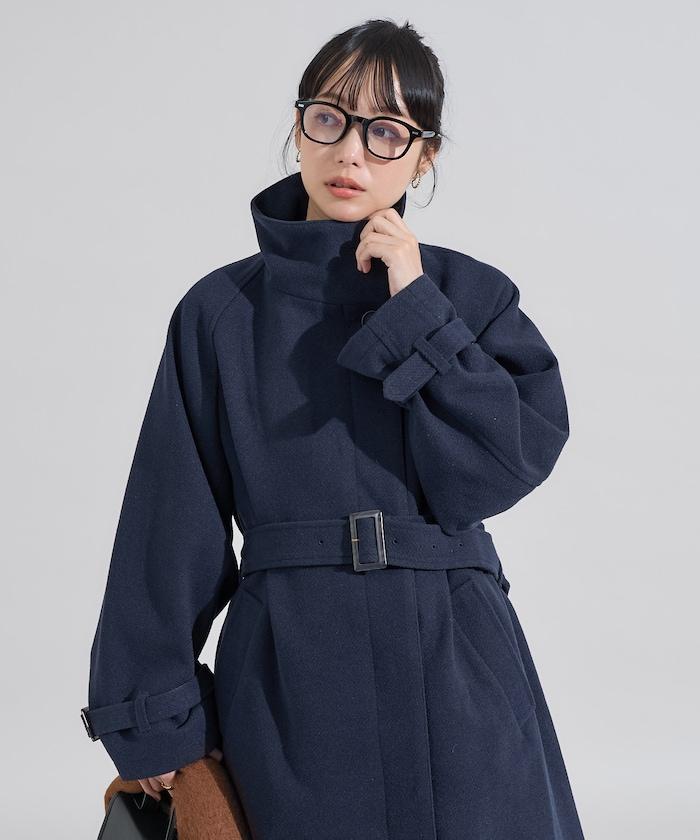 羊毛高領長款大衣