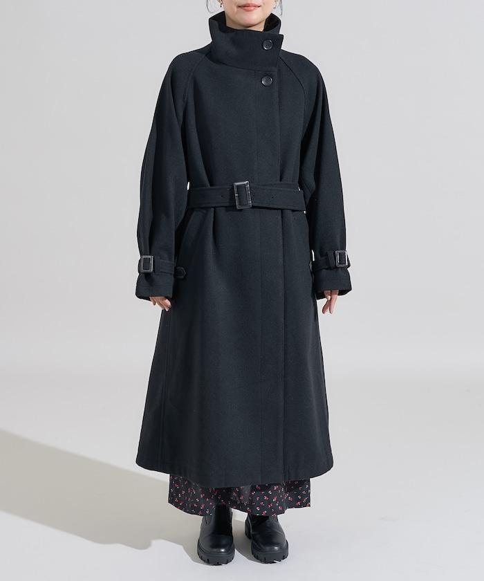 羊毛高領長款大衣