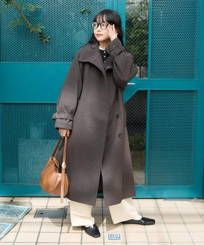羊毛高領長款大衣