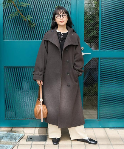 羊毛高領長款大衣