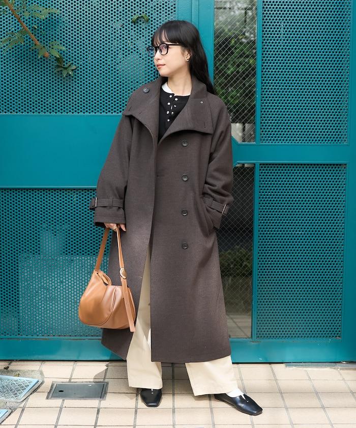 羊毛高領長款大衣