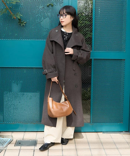 羊毛高領長款大衣