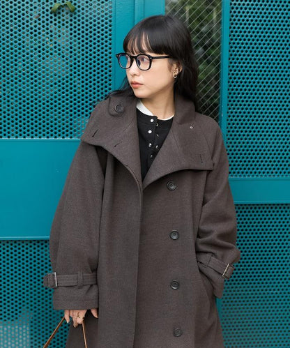 羊毛高領長款大衣