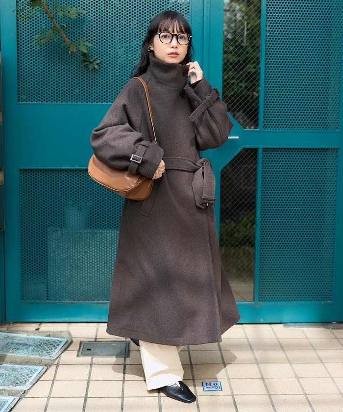 羊毛高領長款大衣