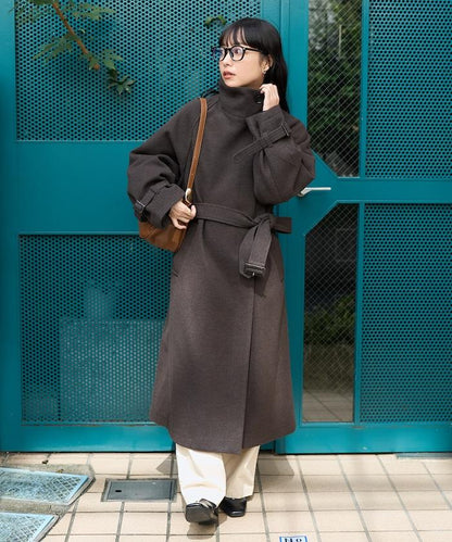 羊毛高領長款大衣