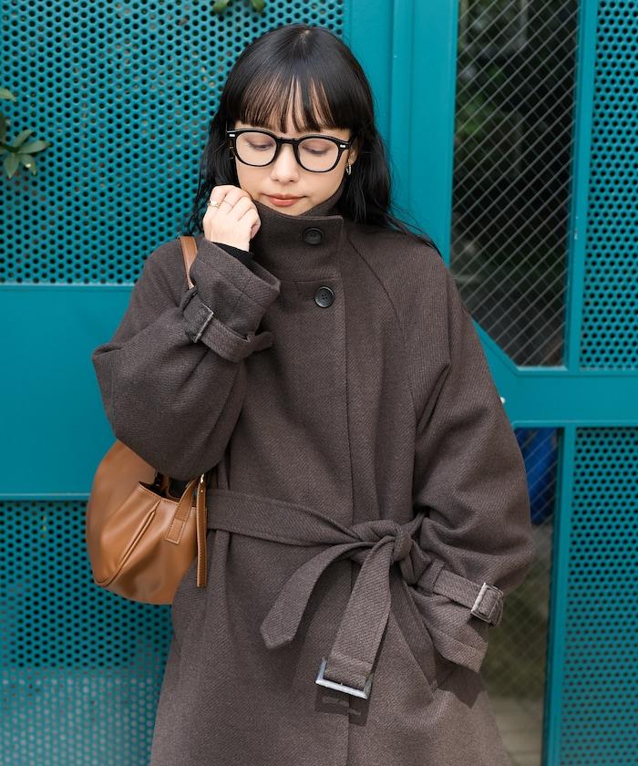 羊毛高領長款大衣