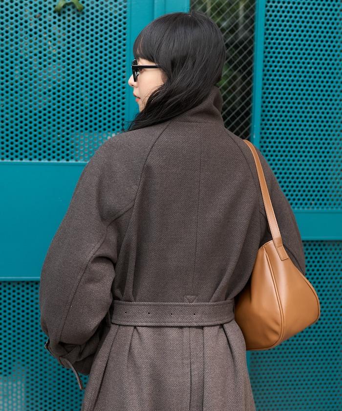 羊毛高領長款大衣