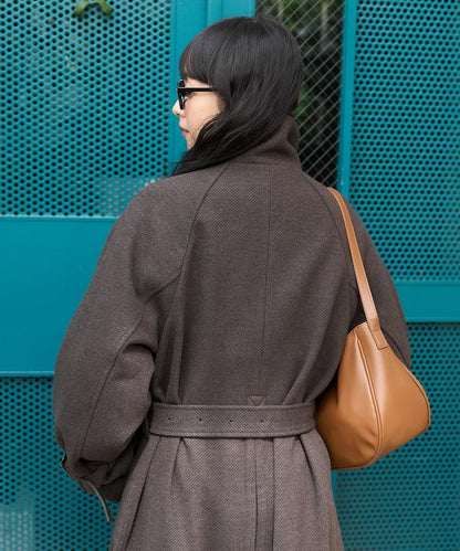 羊毛高領長款大衣