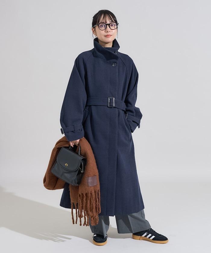 羊毛高領長款大衣