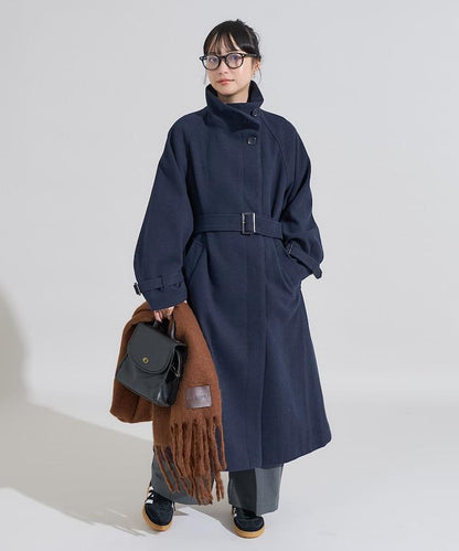 羊毛高領長款大衣