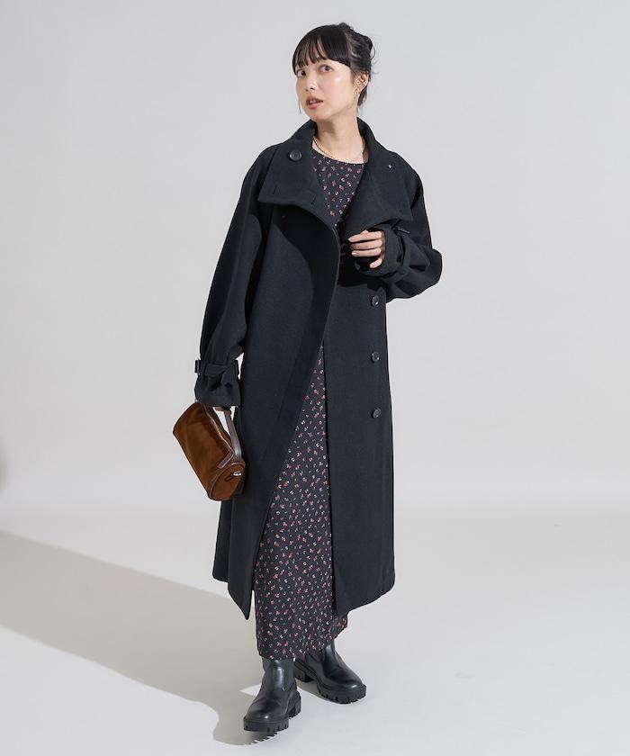 羊毛高領長款大衣