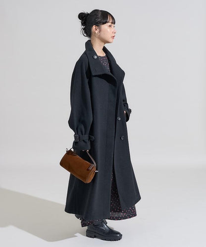 羊毛高領長款大衣
