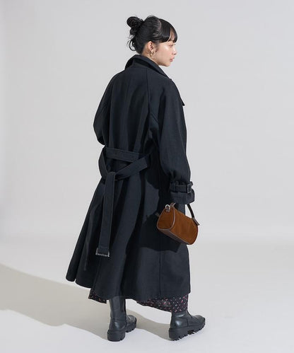 羊毛高領長款大衣