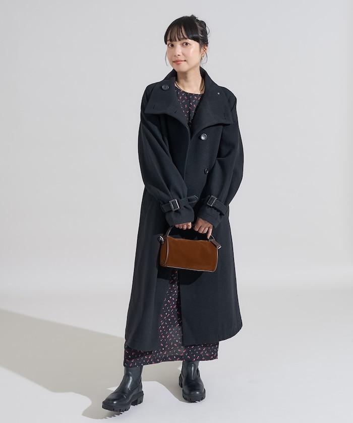 羊毛高領長款大衣