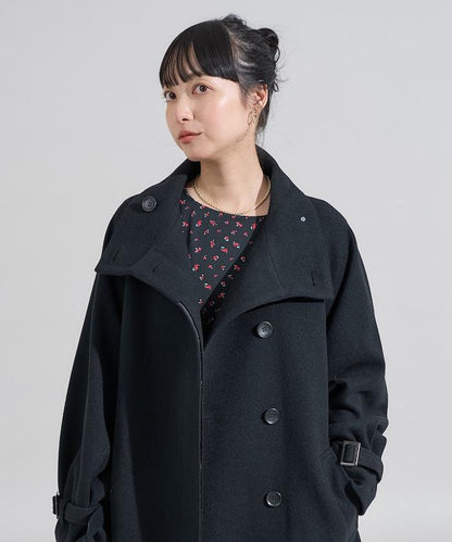 羊毛高領長款大衣