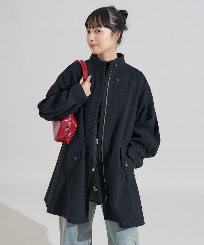 羊毛迷你喇叭大衣