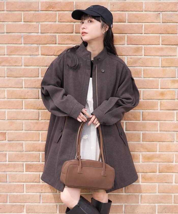 羊毛迷你喇叭大衣