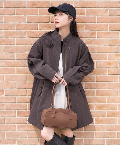 羊毛迷你喇叭大衣