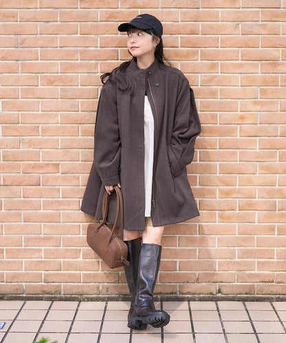 羊毛迷你喇叭大衣