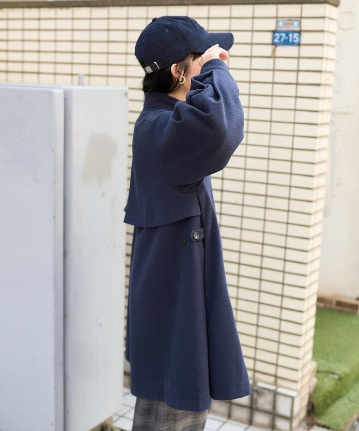 羊毛迷你喇叭大衣