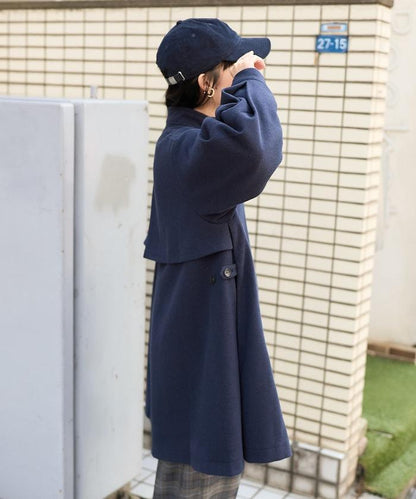 羊毛迷你喇叭大衣