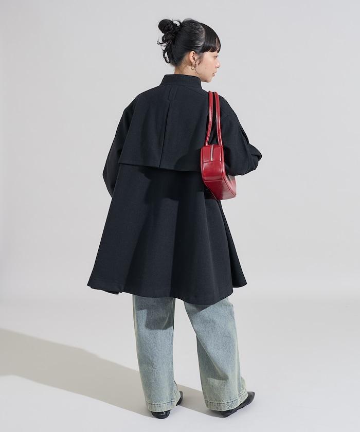 羊毛迷你喇叭大衣