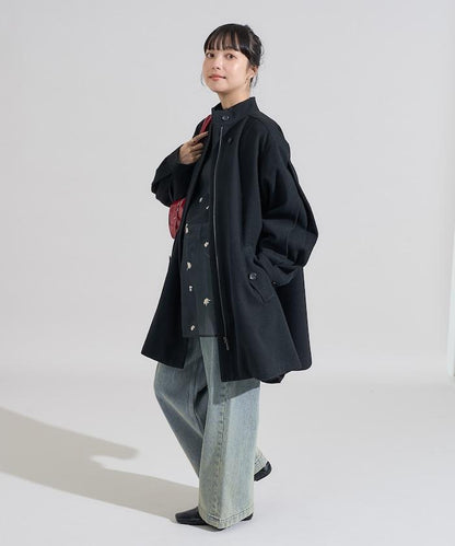 羊毛迷你喇叭大衣