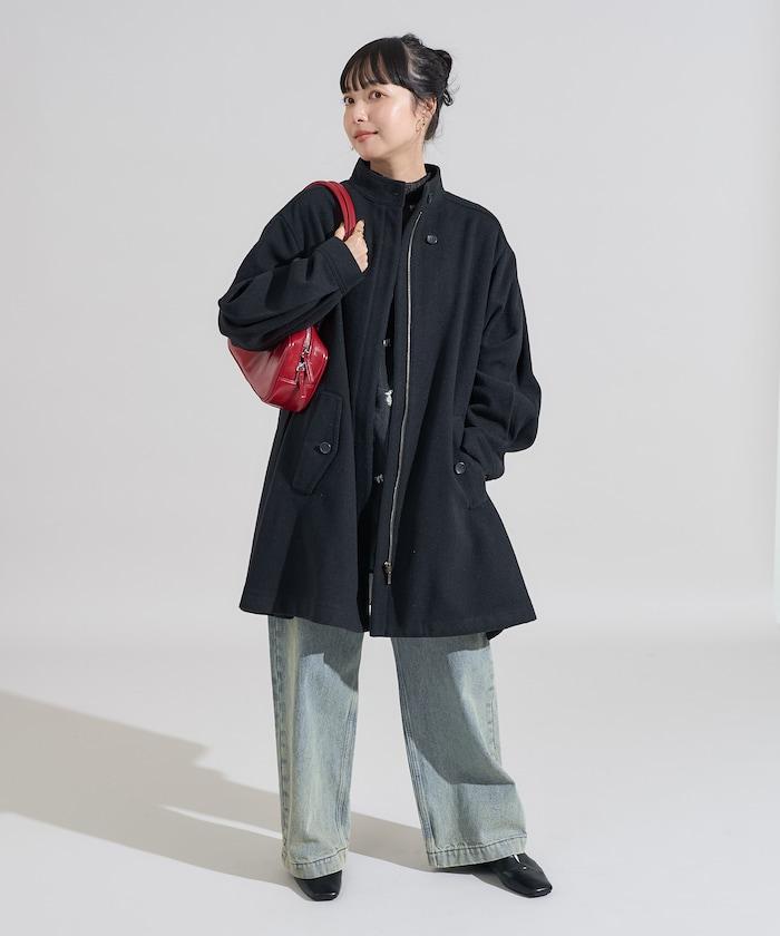 羊毛迷你喇叭大衣