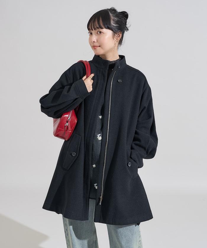 羊毛迷你喇叭大衣