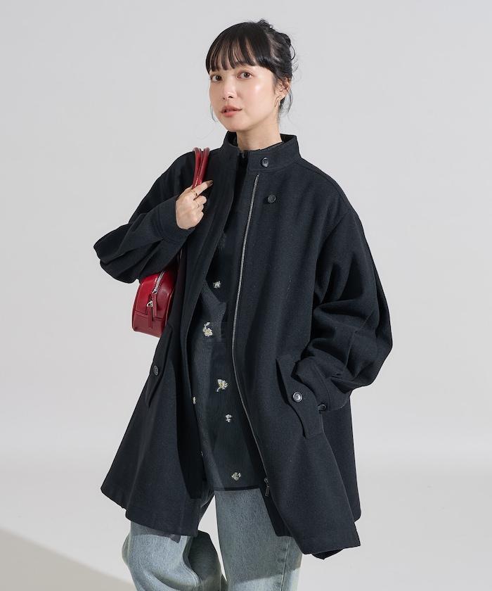 羊毛迷你喇叭大衣