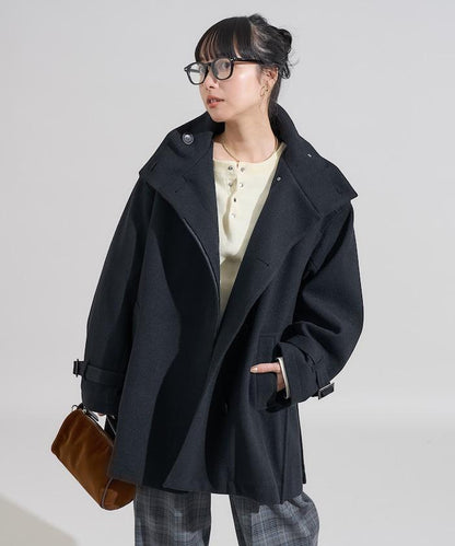 羊毛高領A字中長款大衣