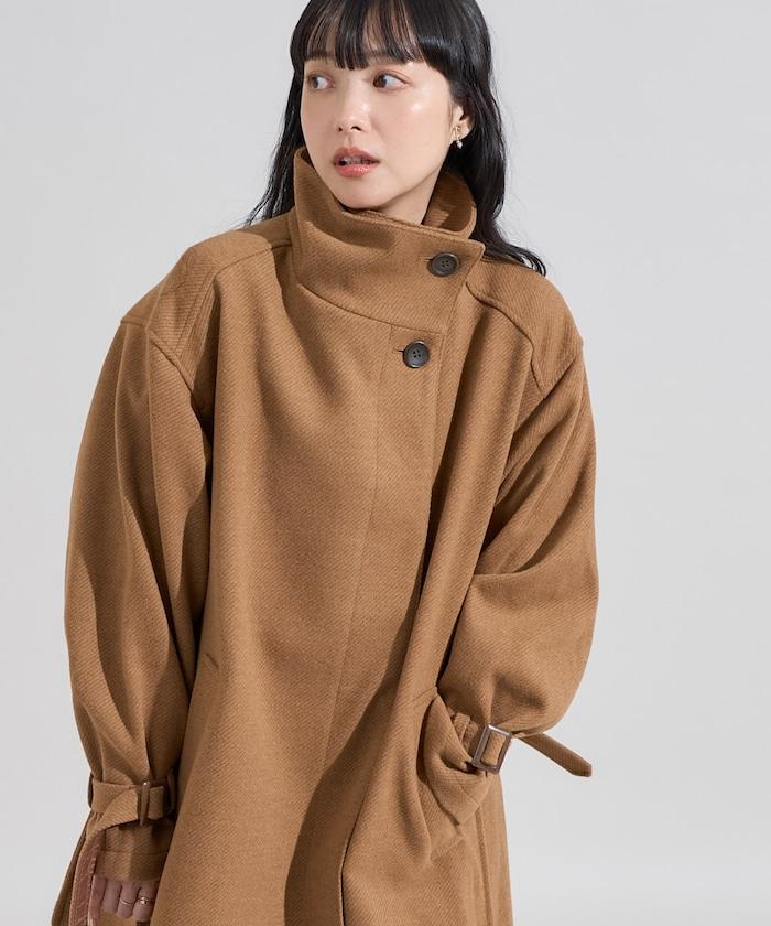 羊毛高領A字中長款大衣