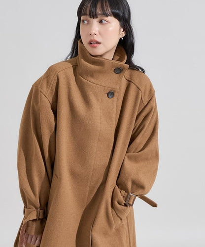 羊毛高領A字中長款大衣