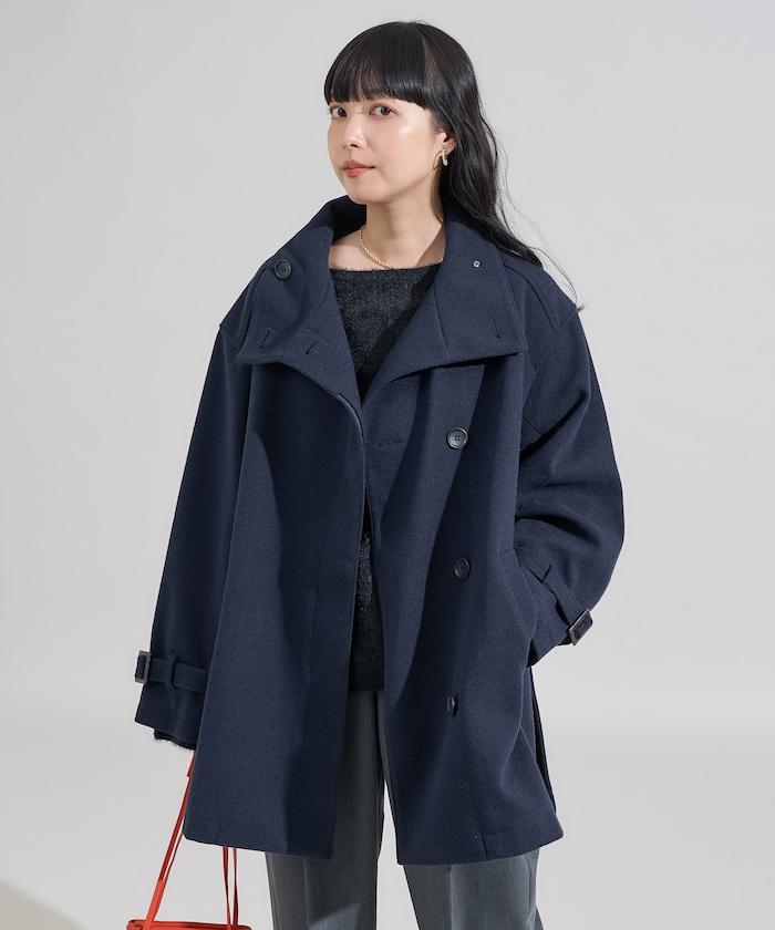 羊毛高領A字中長款大衣