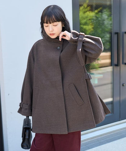 羊毛高領A字中長款大衣