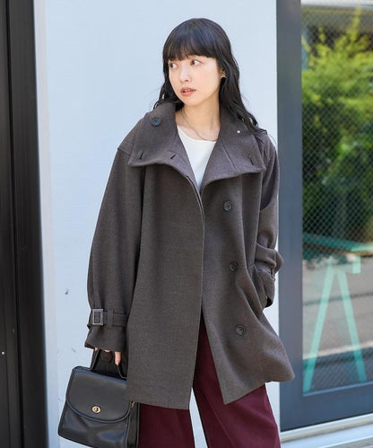 羊毛高領A字中長款大衣