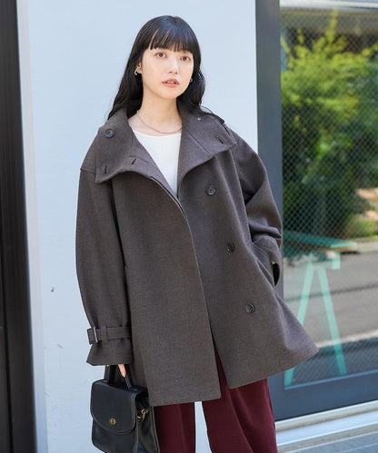 羊毛高領A字中長款大衣
