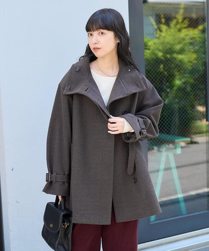 羊毛高領A字中長款大衣